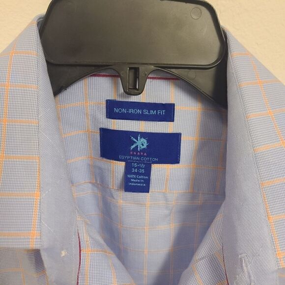 221 - Egara Blue No Iron Check Pattern Long Sleeve Button Shirt 15 1/2 - 34-35 - Picture 2 of 3